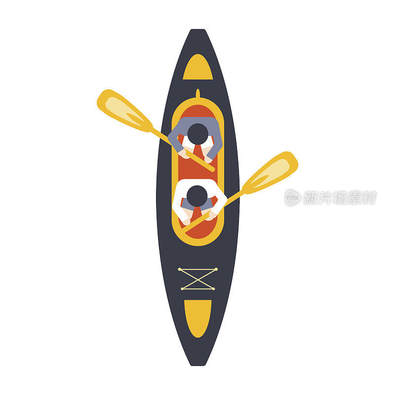 双人皮艇，简单平面矢量插图的船和水运动系列的一部分