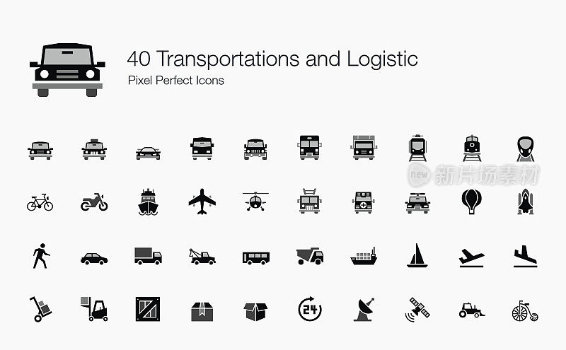 40个交通和物流像素完美图标