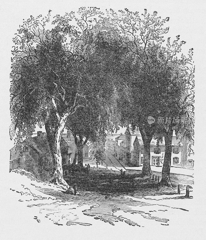 1874年普利茅斯莱顿街的19世纪插图