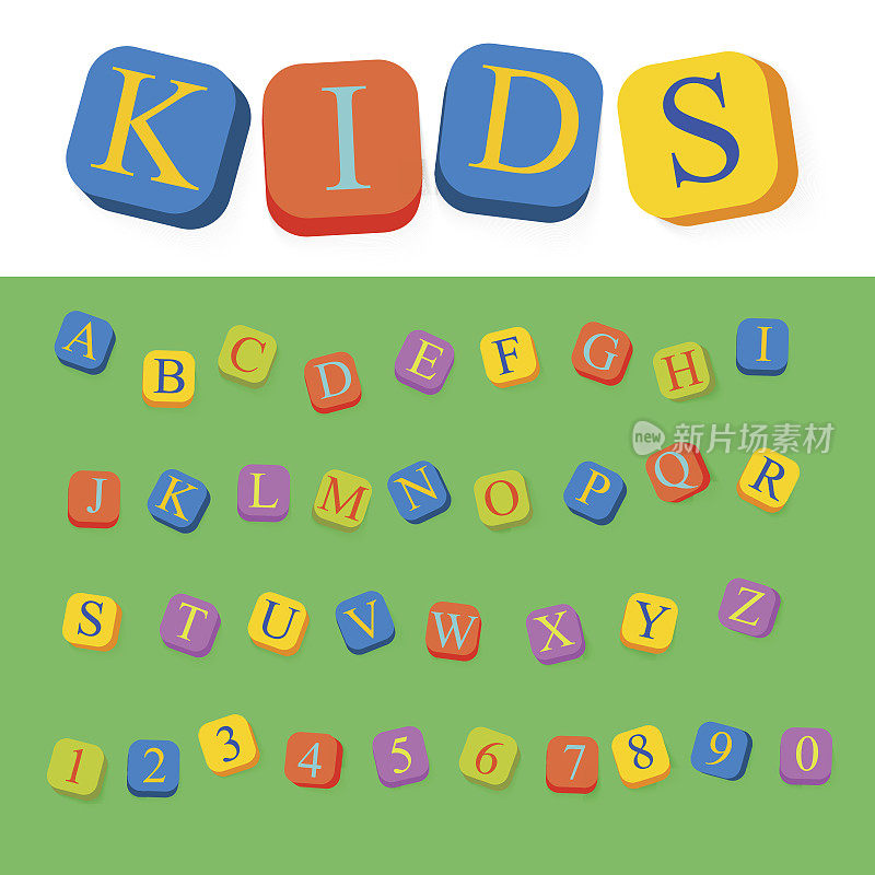 ABC为儿童时尚圆角立方体现代流行标语牌字母向量集。全字母拉丁英语字母表字体集合。