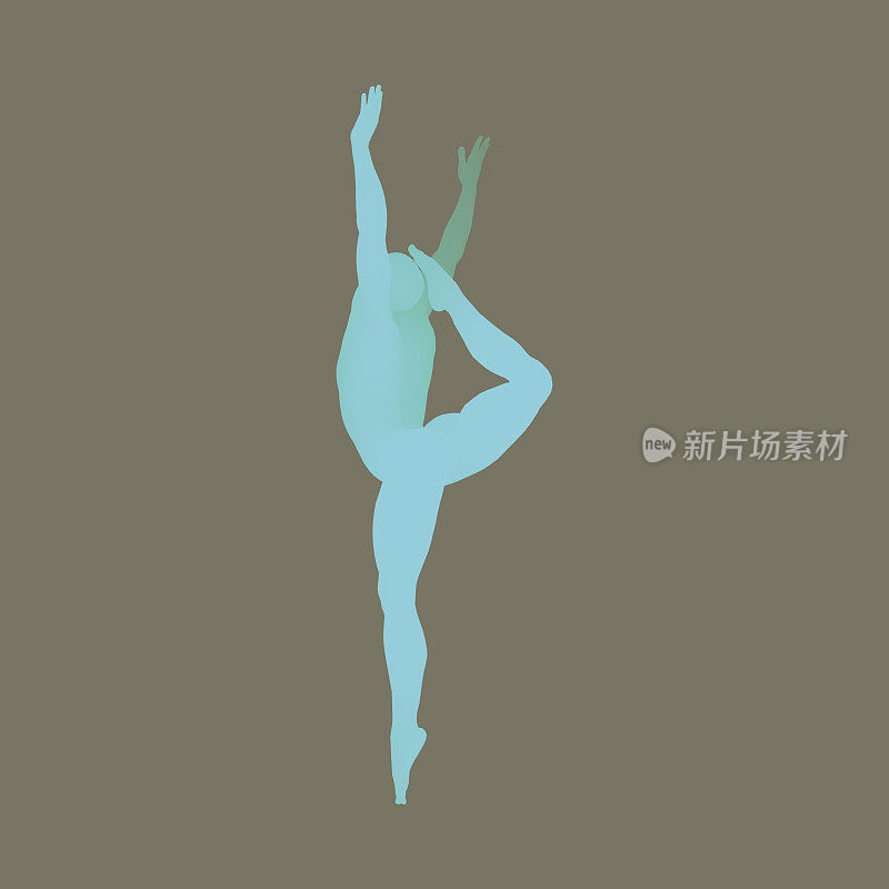 芭蕾舞者的剪影。3D模型的人。运动的象征。设计元素。矢量插图。
