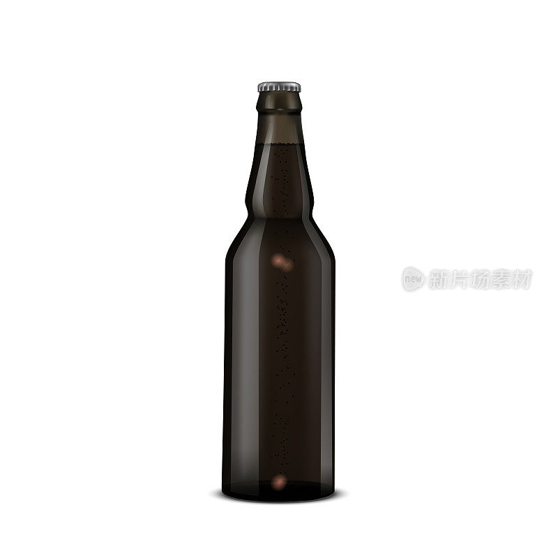 玻璃啤酒，深棕色瓶子上的白色