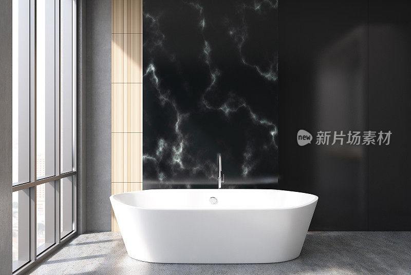 黑色大理石浴室，浴缸