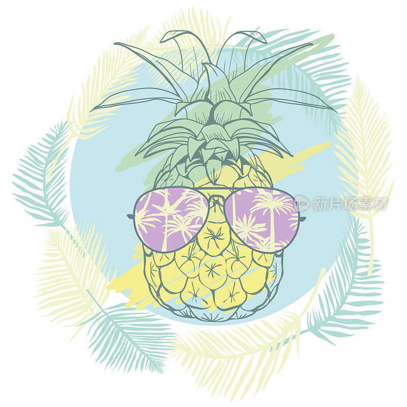 菠萝配眼镜热带、矢量、插画、设计、异域、食品、水果