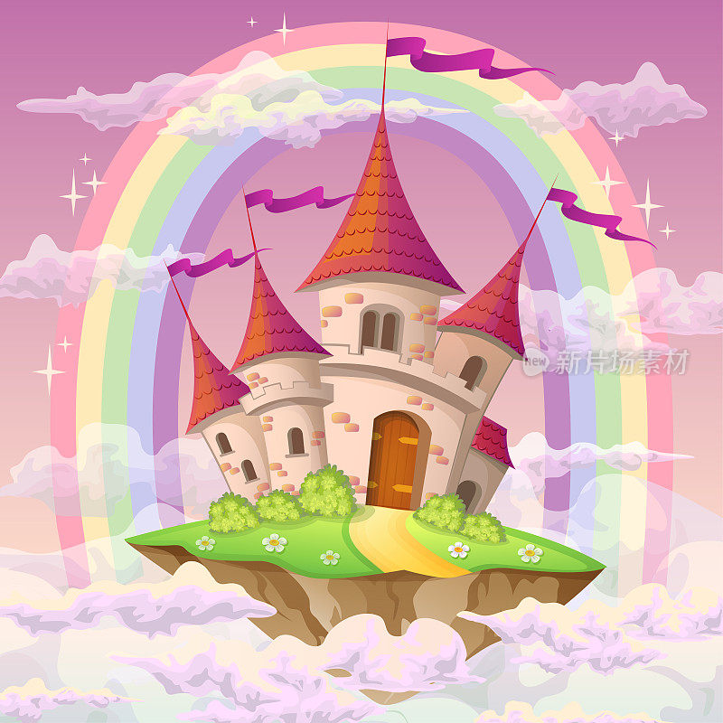 梦幻飞行岛，童话城堡，云中彩虹