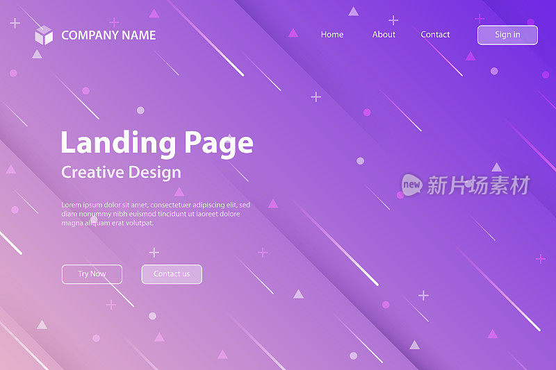 登陆页面模板-抽象设计与几何形状-时髦的紫色梯度