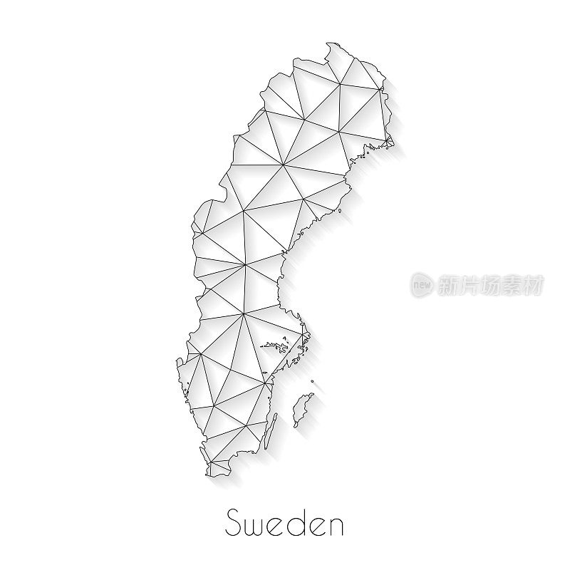 瑞典地图连接-白色背景上的网络网格