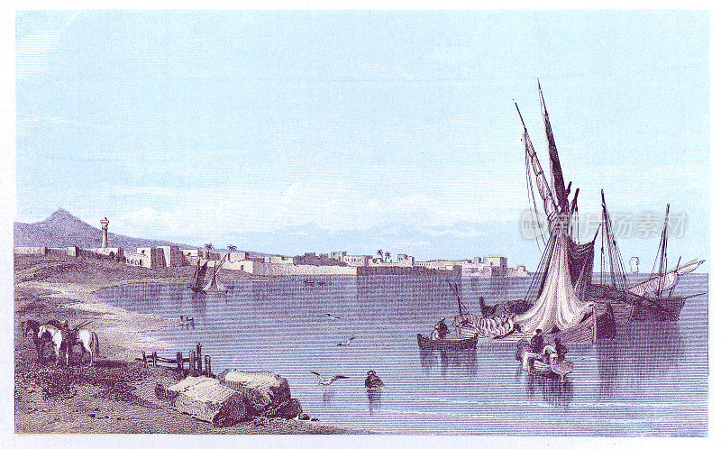 黎巴嫩提尔港的船只-奥斯曼帝国19世纪