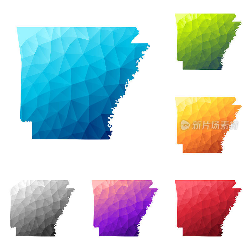 阿肯色州地图在低多边形风格-彩色多边形几何设计