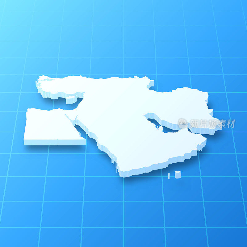 中东3D地图上的蓝色背景