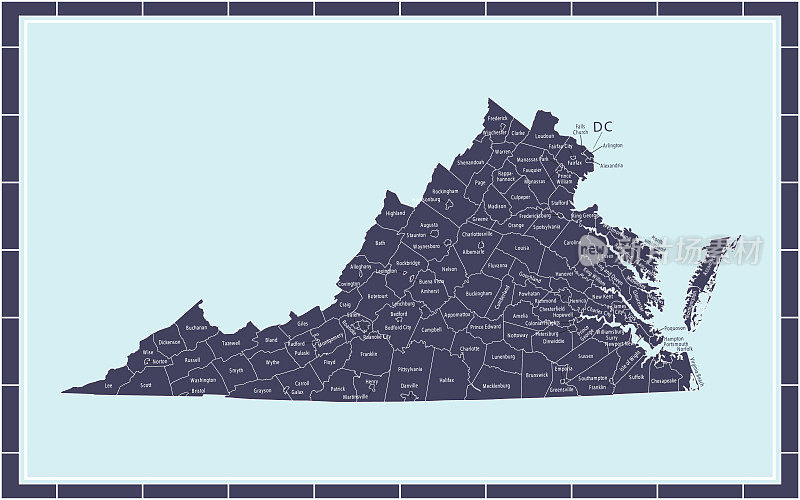 弗吉尼亚各县地图可打印