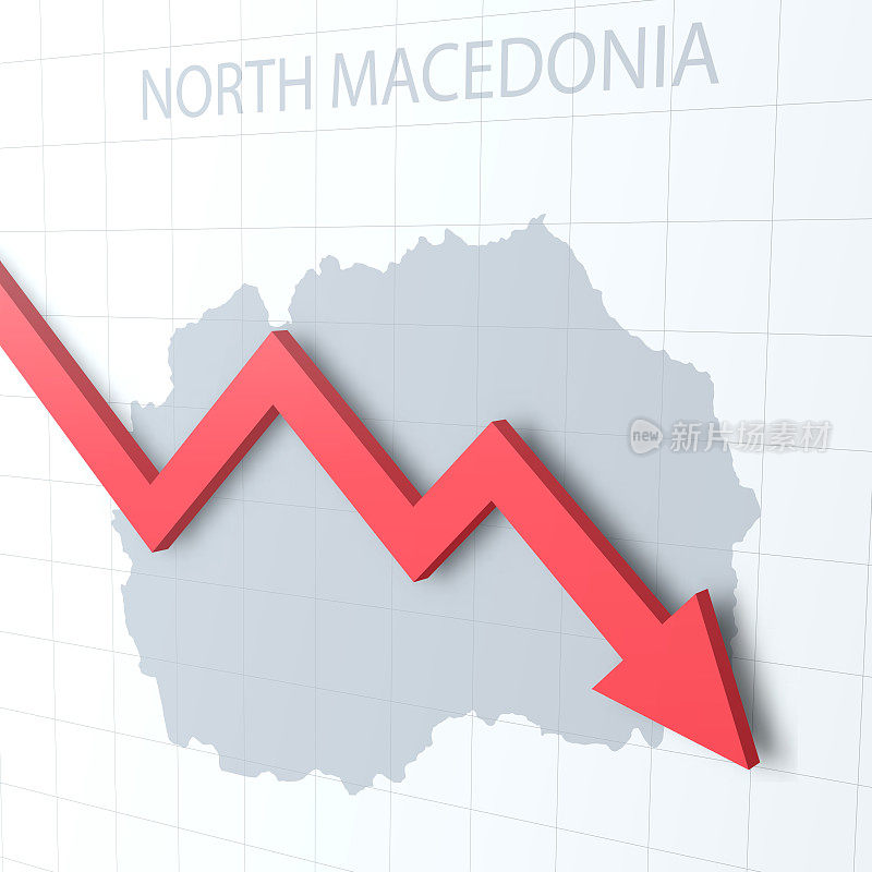 下落的红色箭头与北马其顿地图的背景