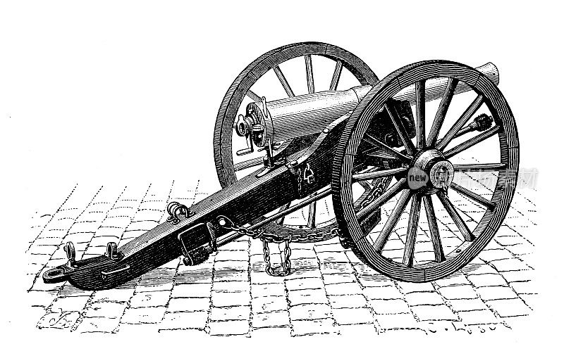 科学发现、实验和发明的古董插图:大炮