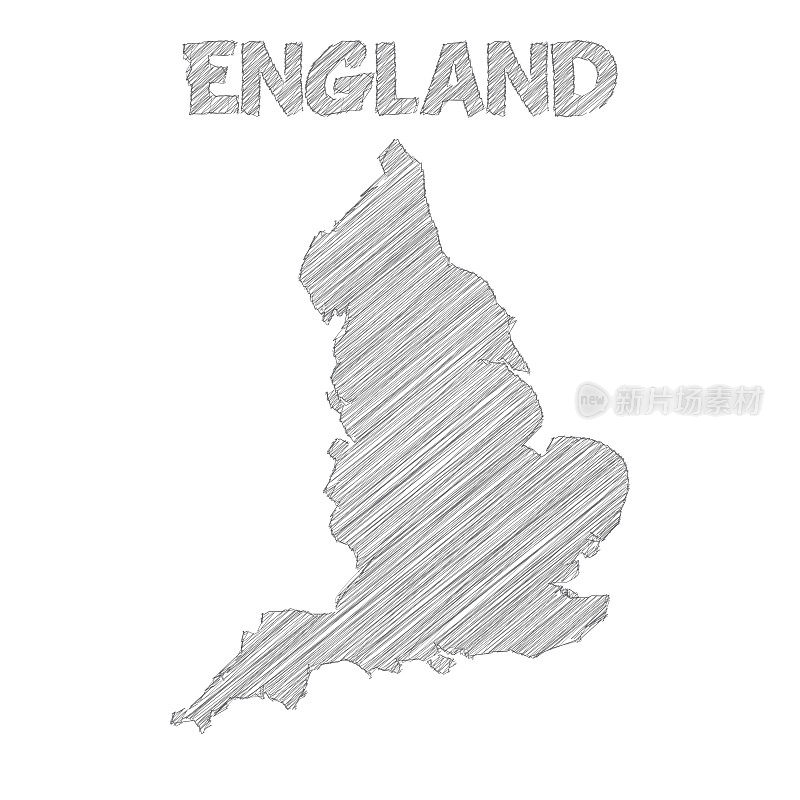 英国地图手绘在白色背景上