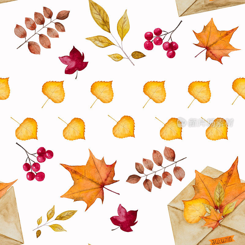 卡片上绘有各种各样的秋季主题