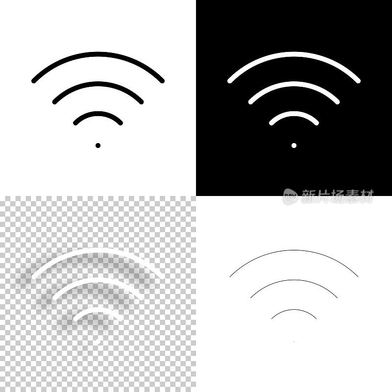 Wifi。图标设计。空白，白色和黑色背景-线图标