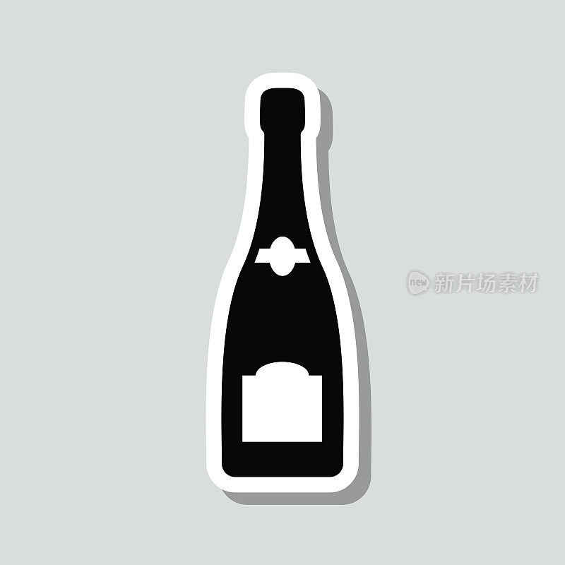 香槟酒瓶。灰色背景上的图标贴纸