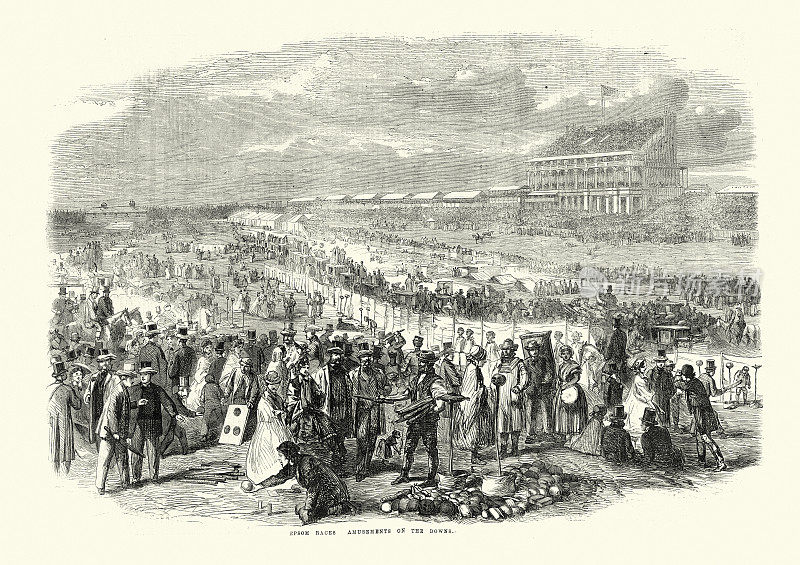 娱乐展览会在唐斯在埃普索姆赛马，1861,19世纪，维多利亚赛道