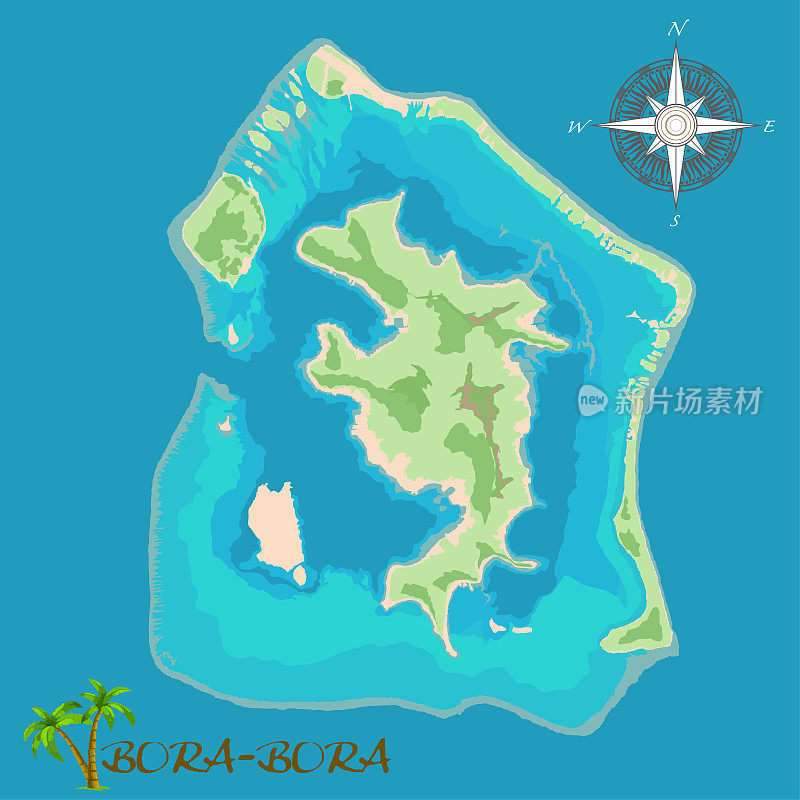 波拉波拉岛。真实的卫星背景地图。精确地绘制。鸟瞰。