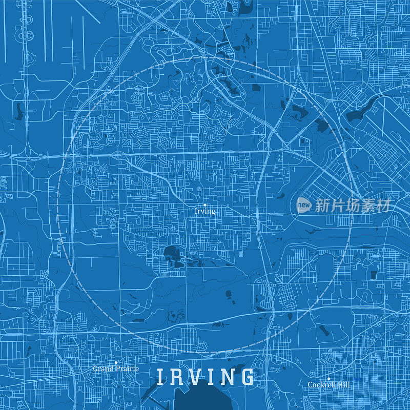欧文TX城市矢量道路地图蓝色文本