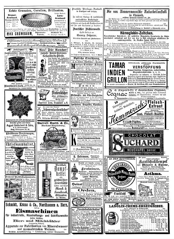1887年德国杂志上的广告，包括Suchard巧克力
