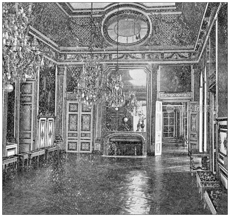 巴黎和法国的古董旅行照片:凡尔赛的中心大厅