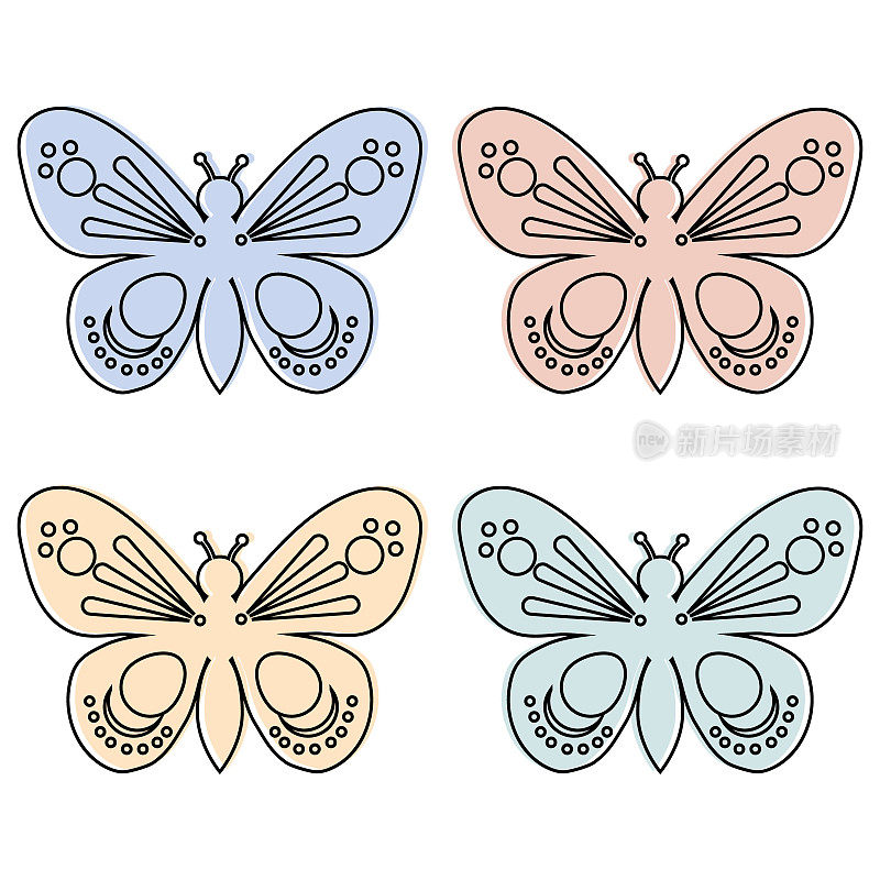 彩色孤立的蝴蝶在一个白色的背景，矢量插图