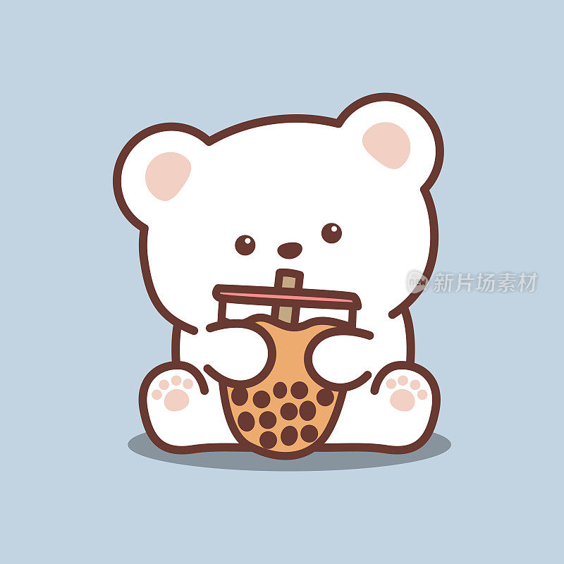 可爱的北极熊与珍珠奶茶卡通，矢量插图