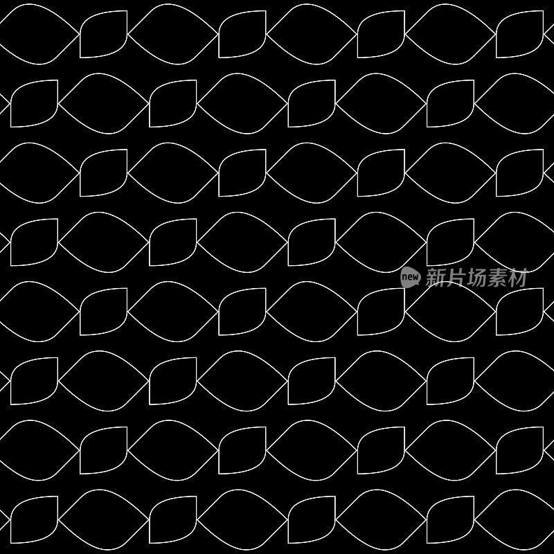 黑色无缝重复图案上的两个大小叶片图案
