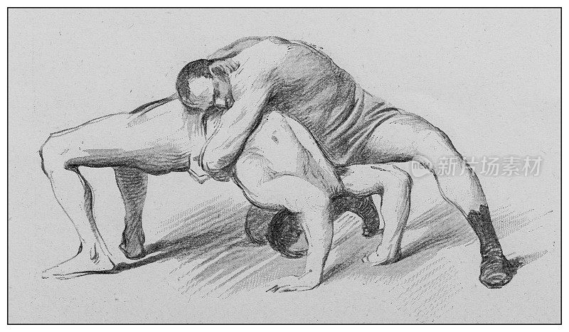 古董插图:摔跤