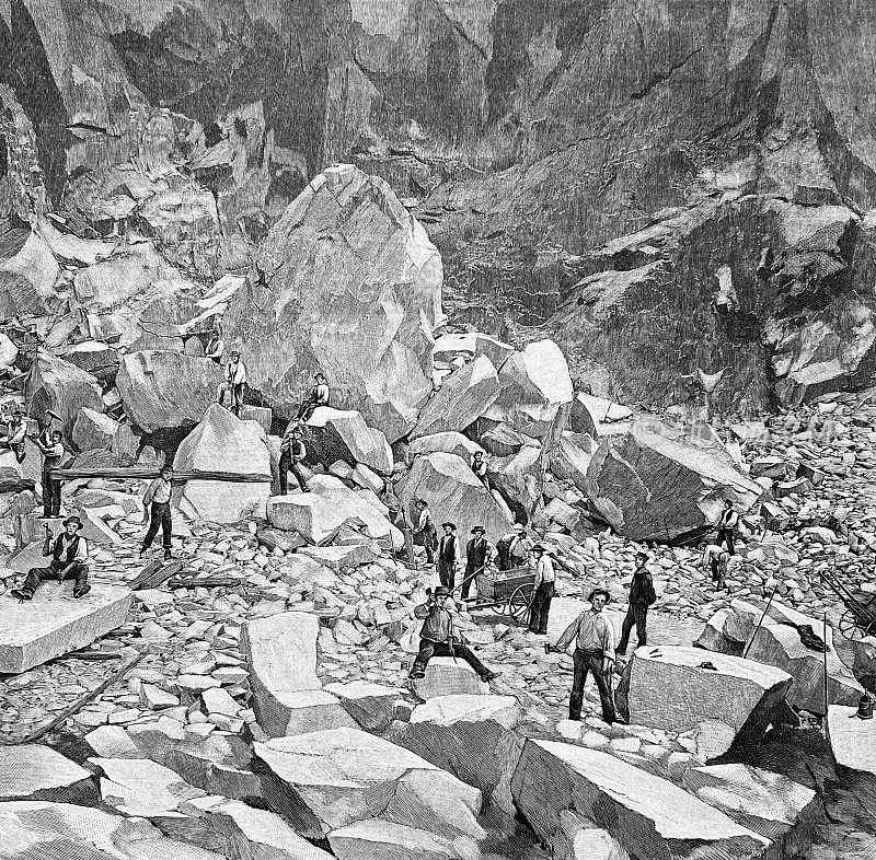 卡拉拉采石场，人们在工作