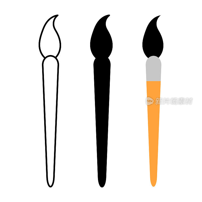平面艺术工具画笔工具的集合，艺术家网页设计图形矢量插图