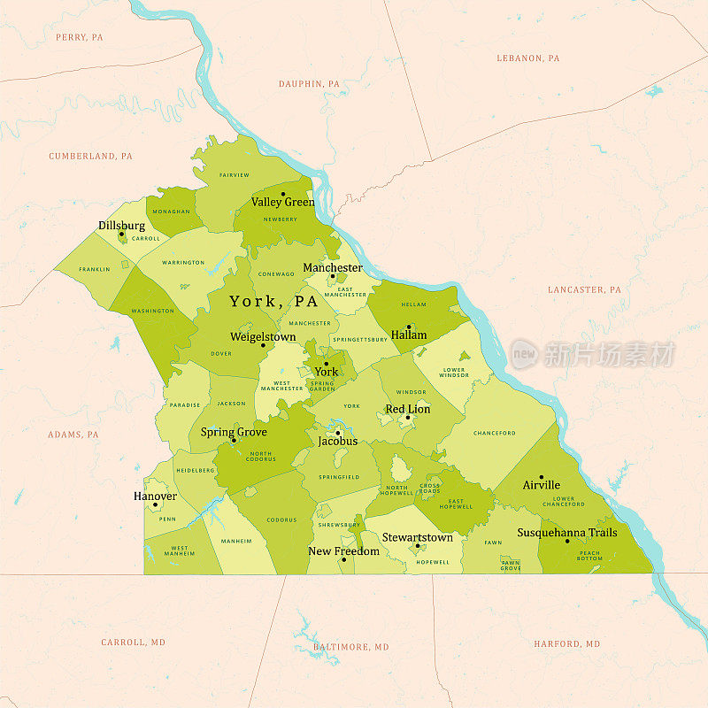 PA约克郡矢量地图绿色