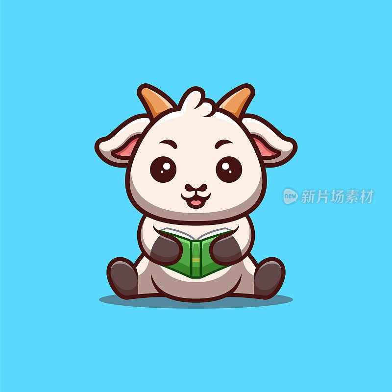 山羊坐着看书可爱的创意卡哇伊卡通吉祥物标志
