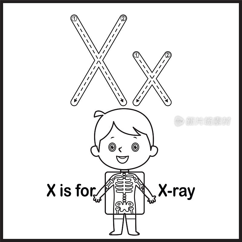 抽认卡上的字母X是X射线矢量插图