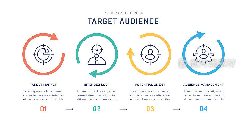 目标受众彩色信息图模板与线图标