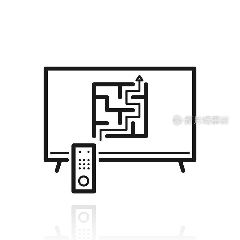 电视和迷宫。白色背景上反射的图标