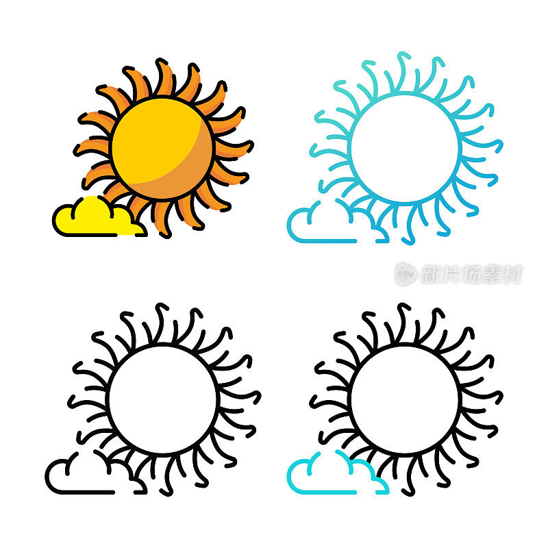 太阳图标设计在四个变化的颜色