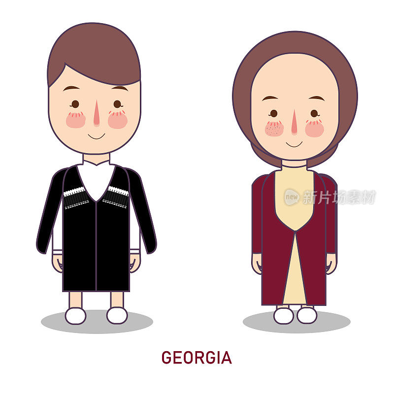 传统的乔卡服饰是格鲁吉亚男孩和女孩优雅的情侣服装，穿着时尚的服饰