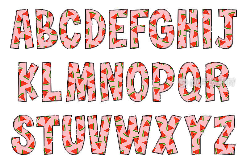 手工制作的西瓜字母。色彩创意艺术排版设计