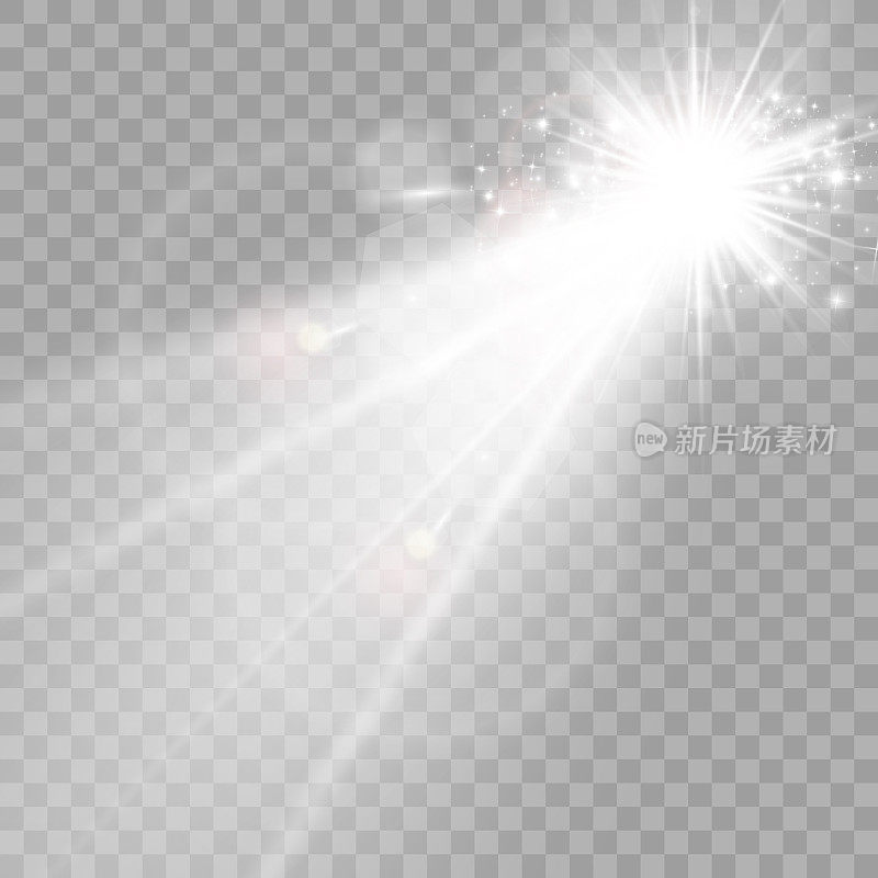 矢量透明阳光专用透镜光晕光效。明亮美丽的星星。来自光线的光。