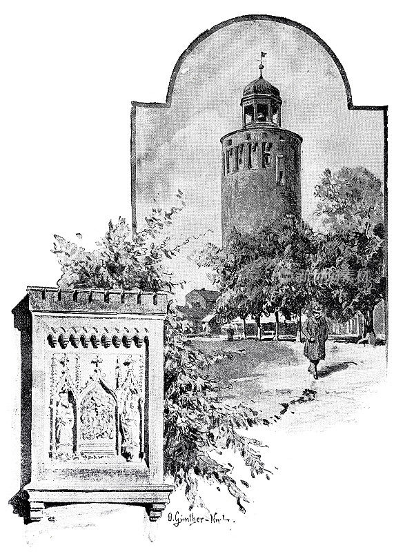 G?rlitz，德国，伊丽莎白街的塔楼