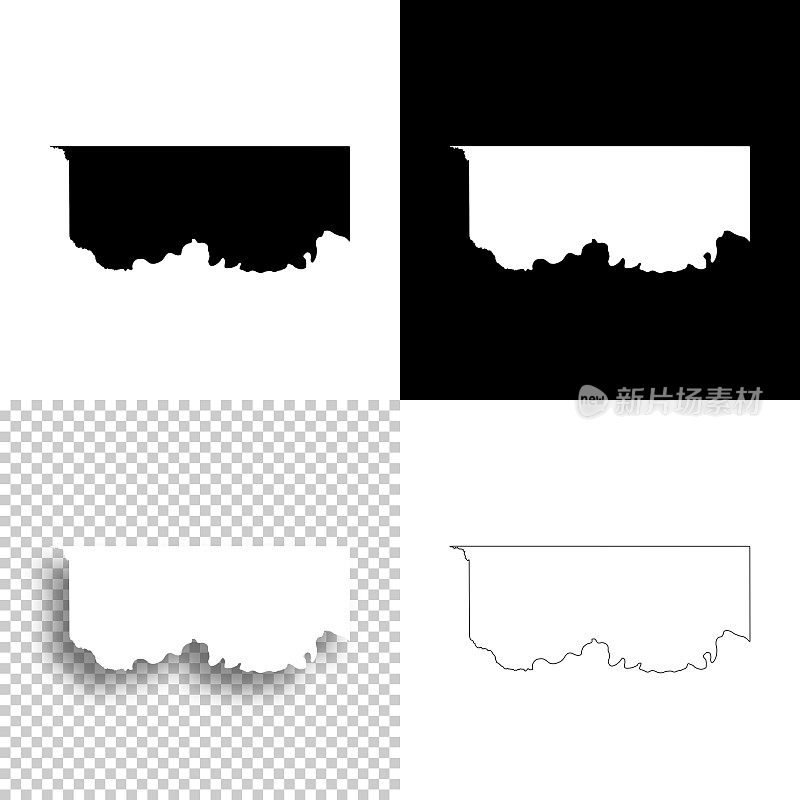 俄克拉荷马州乔克托县。设计地图。空白，白色和黑色背景
