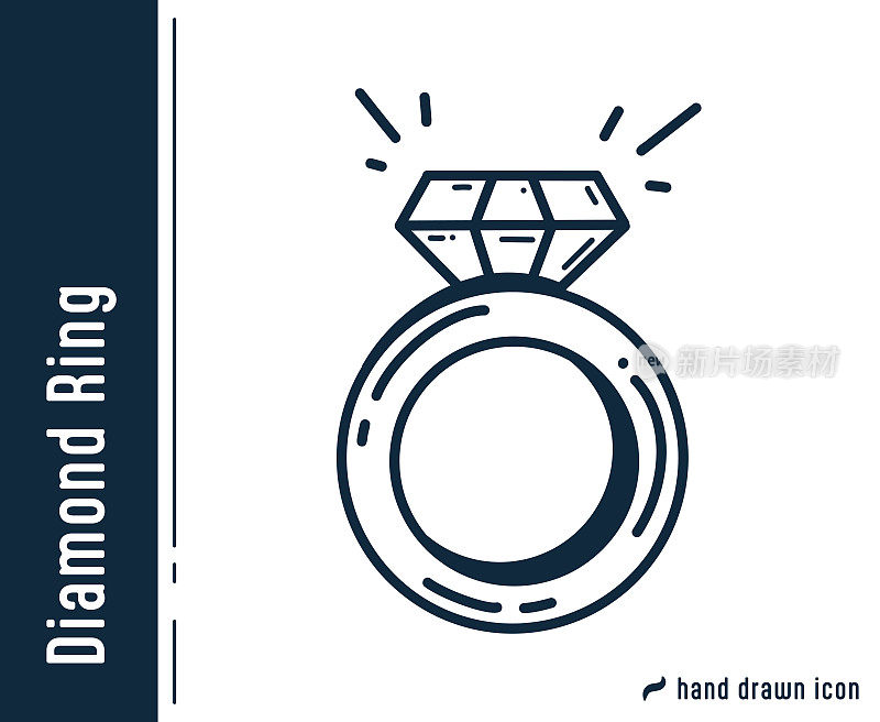 钻石戒指手绘单一图标设计。