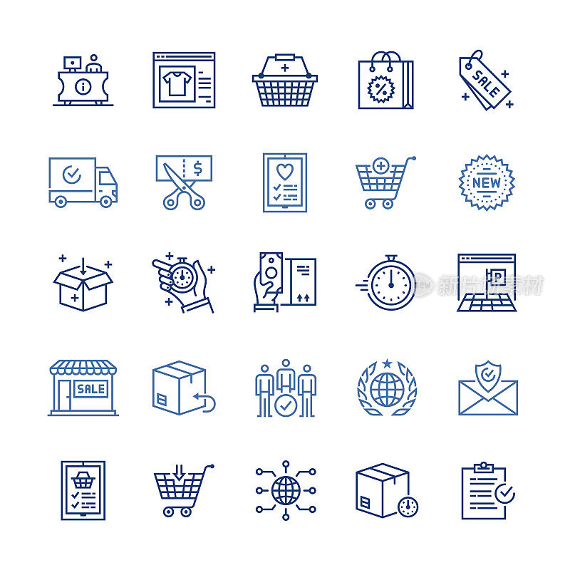 购物和送货线图标集