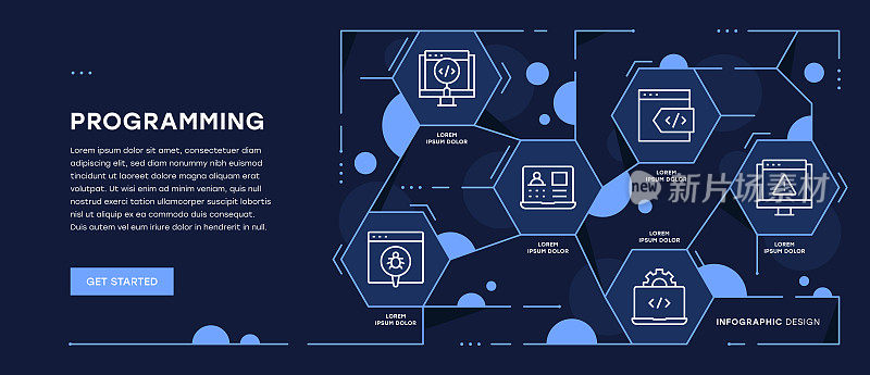 用可编辑笔画图标编程信息图Web横幅