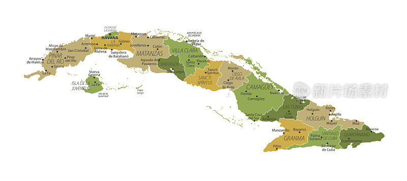 古巴的地图。古巴矢量彩色地图