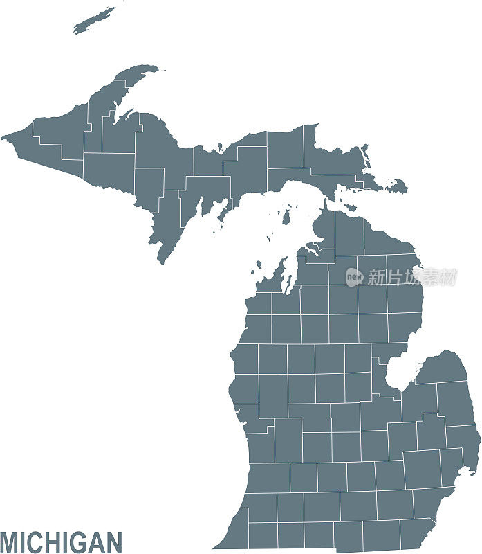密歇根州的基本地图，包括边界线