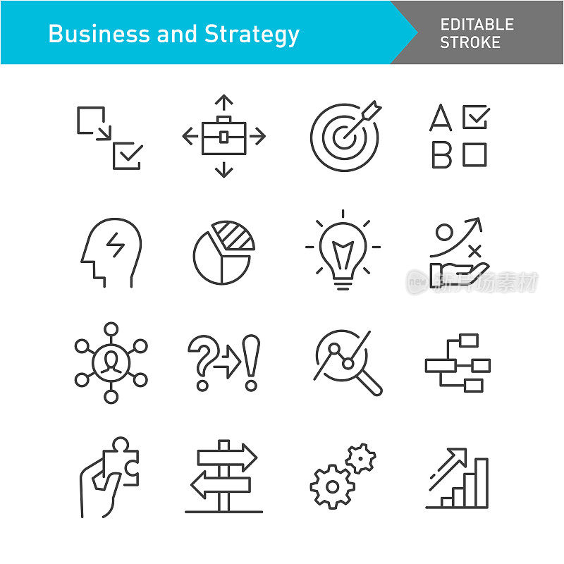 商业和战略图标-线系列-可编辑的笔触