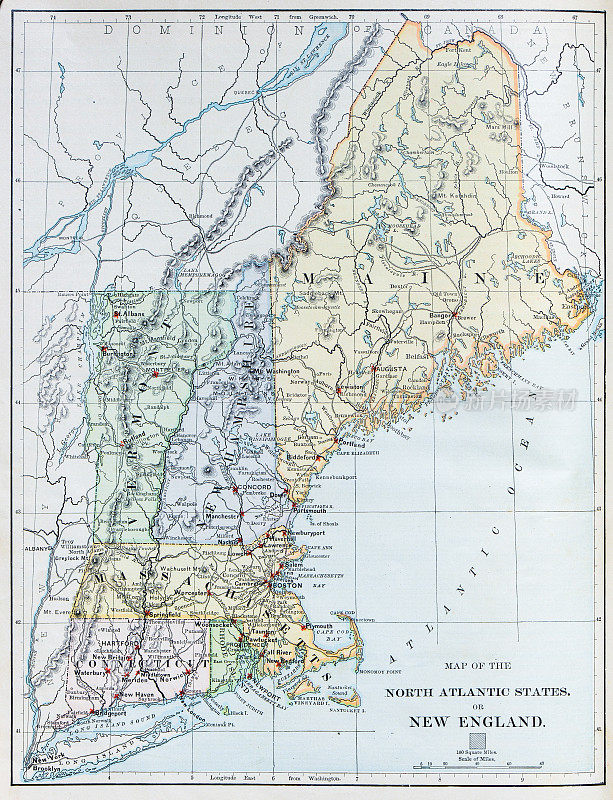 古董地图:美国-北大西洋各州-新英格兰